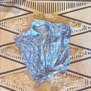 Blue Floral Button-Up Blouse